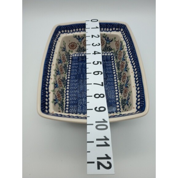 Boleslawiec Polish Pottery Blue White Floral Rectangular Dish 10 x 7.5 inches - Picture 5 of 7
